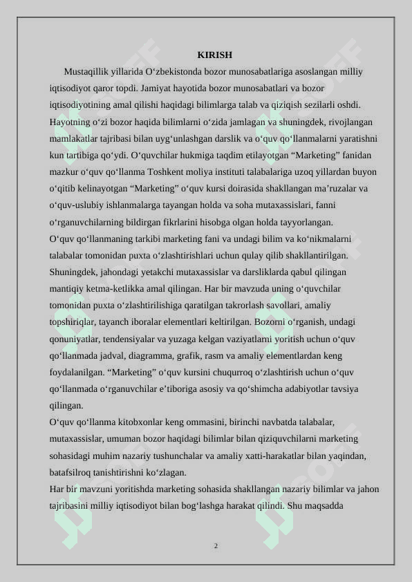 O'zbekistonda marketingni vujudga kelish va rivojlanishi tadbirkorlik faoliyatini alohida turi sifati 2