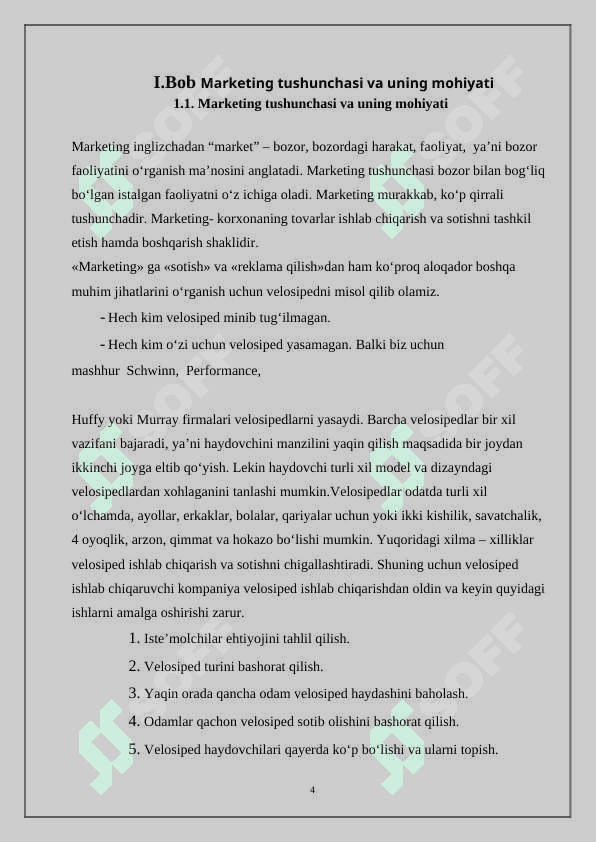 O'zbekistonda marketingni vujudga kelish va rivojlanishi tadbirkorlik faoliyatini alohida turi sifati 4