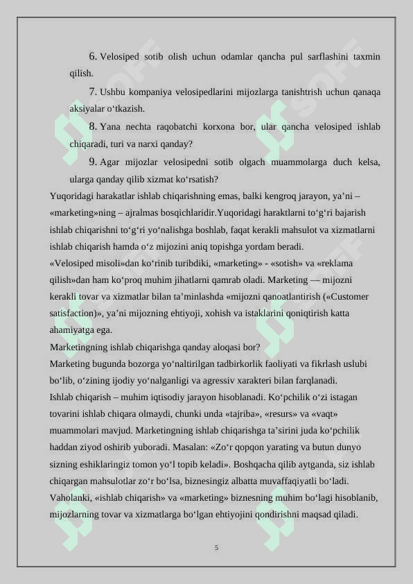 O'zbekistonda marketingni vujudga kelish va rivojlanishi tadbirkorlik faoliyatini alohida turi sifati 5
