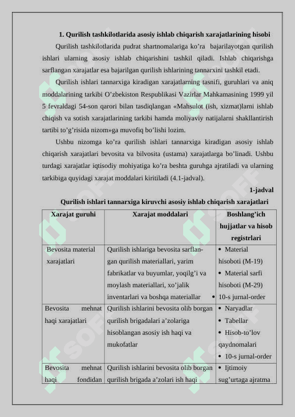 Qurilish tashkilotlarida ishlab chiqarish xarajatlari hisobi va qurilish  ishlari tannarxini kalkulyatsiya qilish 3