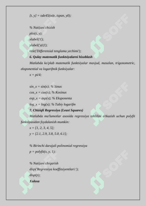 Matlab dasturida matematik masalalar yechish 4