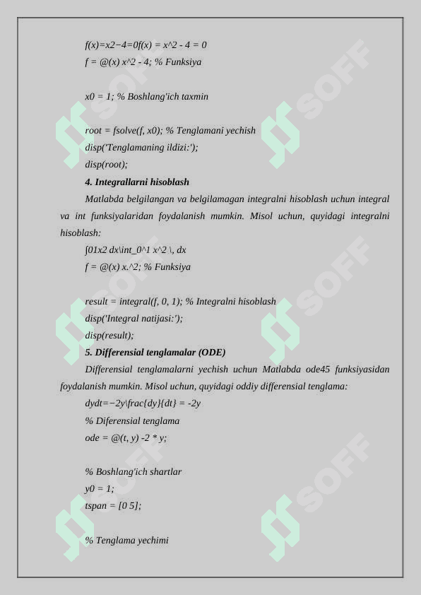 Matlab dasturida matematik masalalar yechish 3