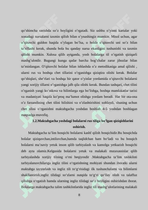 TAYYORLOV GURUH BOLALARINI RUS TILI O'RGATISH METODIKASI. 8