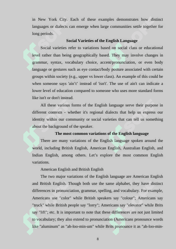 STANDARD ENGLISH VARIANTS AND DIALECTS 8