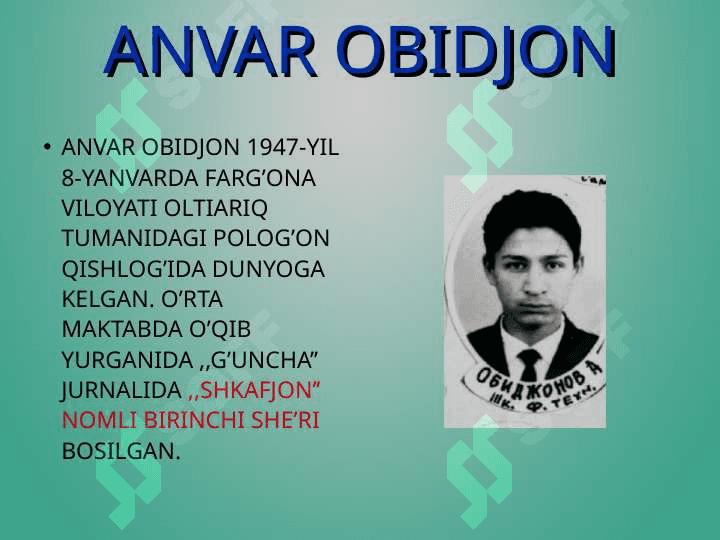 Anvar Obidjon hayoti va ijodi slayd 2