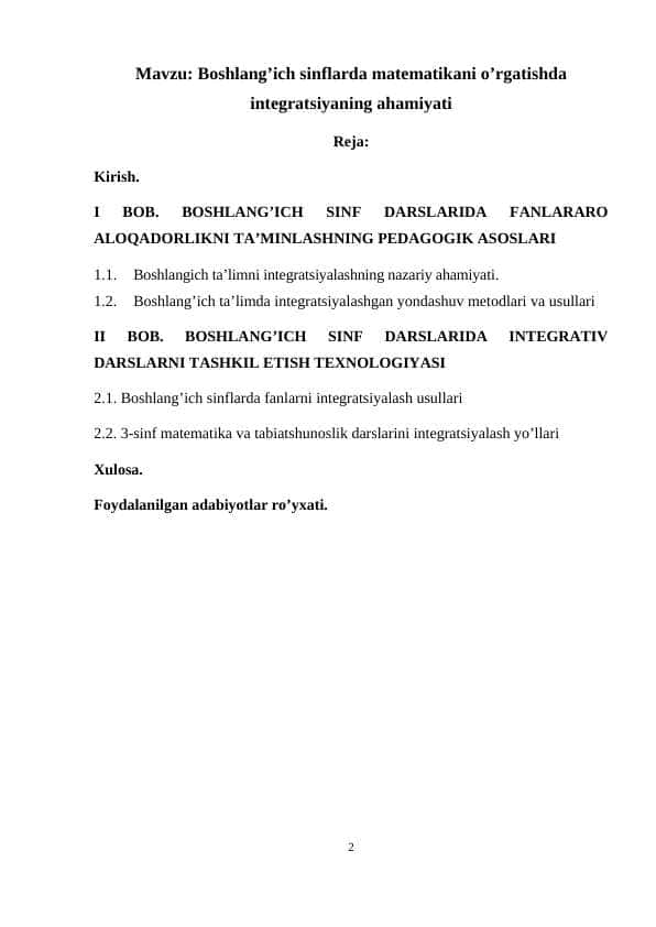 Boshlang’ich sinflarda matematikani o’rgatishda integratsiyaning ahamiyati 1