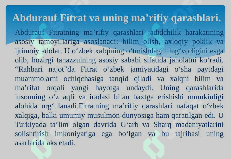 Abdurauf  Fitratning “Rahbari najot” risolasidagi “Baxtsiz odamlarning ikki toifasi”ga oid qarashlari 5