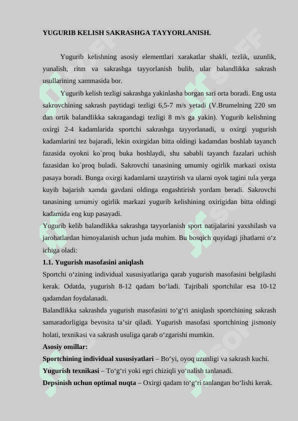 Yugurib kelib balandlikka sakrash texnikasini o`rgatish 3