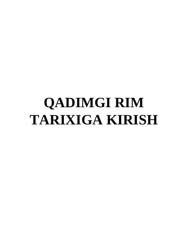 Qadimgi Rim tarixiga kirish