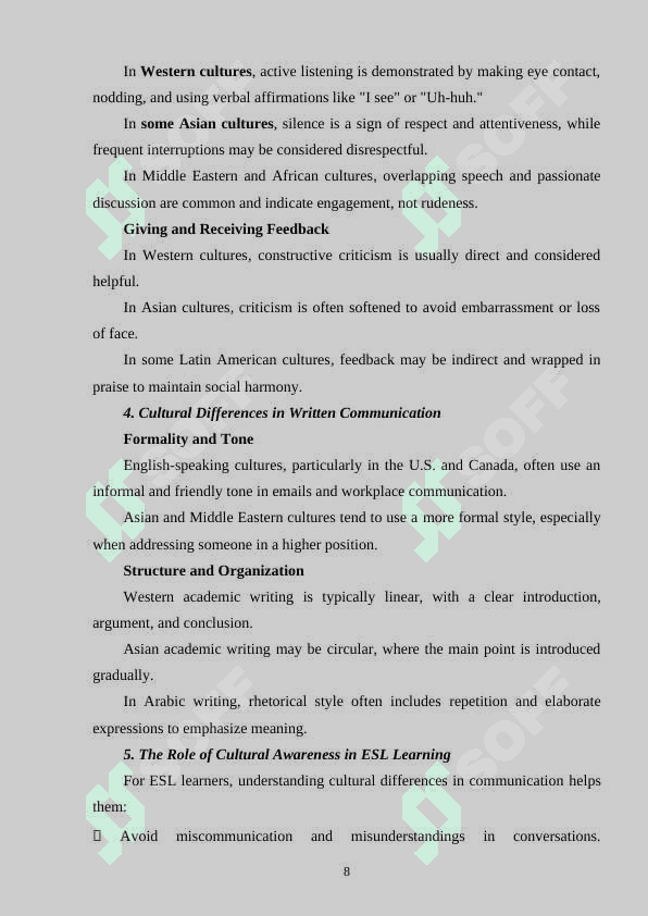 THE ROLE OF CULTURE AND COMMUNICATION IN LEARNING ESL 8