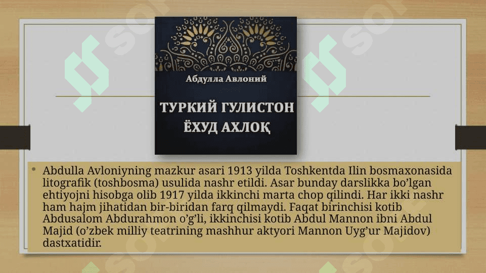 8-9 MAVZU ABDULLA AVLONIYNING “TURKIY GULISTON YOHUD AXLOQ” ASARIDAGI OILAVIY TARBIYAGA OID G‘OYALARI 5
