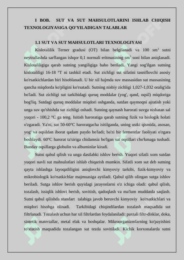 Sut va sut mahsulotlarini ishlab chiqish texnologiyasiga qo'yilgan talablar 4