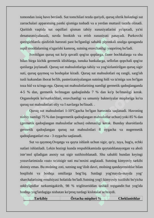 Sut va sut mahsulotlarini ishlab chiqish texnologiyasiga qo'yilgan talablar 8