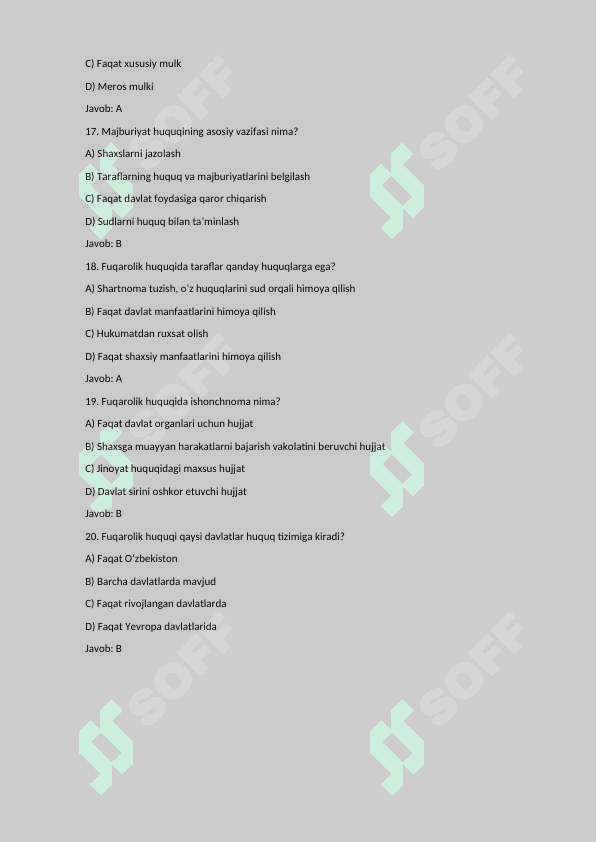 Huquq test 240 talik 4