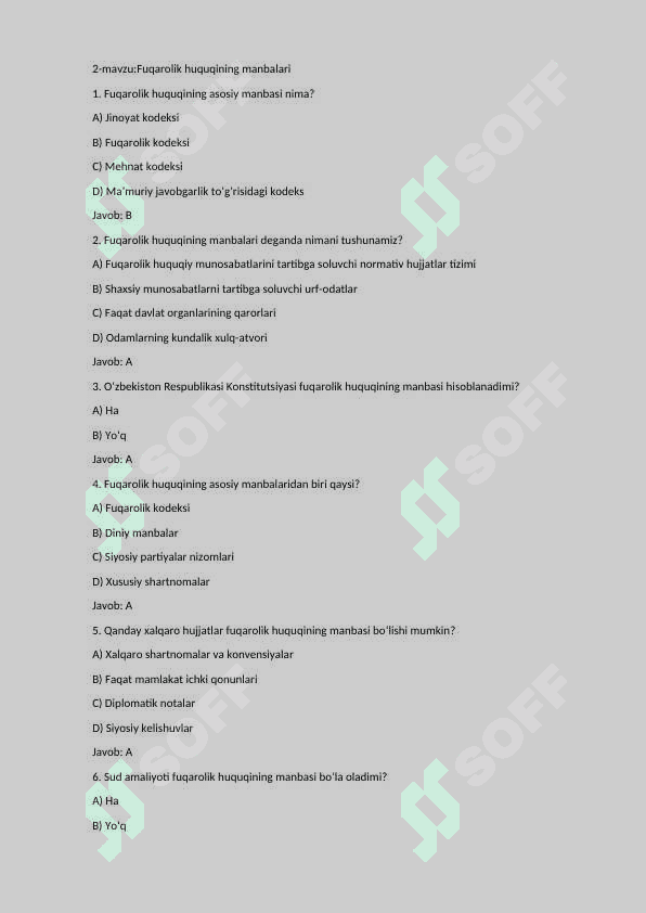 Huquq test 240 talik 5