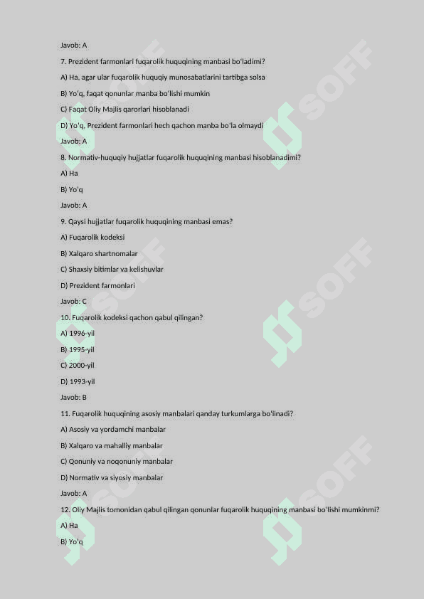 Huquq test 240 talik 6