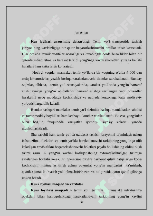 Temir yo‘l tizimida yong‘in xavflilik darajasini baholash 2