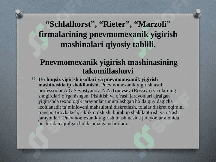 “Schlafhorst”, “Rieter”, “Marzoli” firmalarining pnevmomexanik yigirish mashinalari qiyosiy tahlili 2