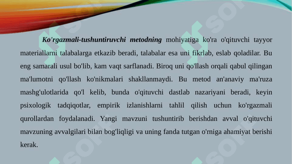 Psixologiya o'qitishning umumiy va maxsus metodikalari. 5