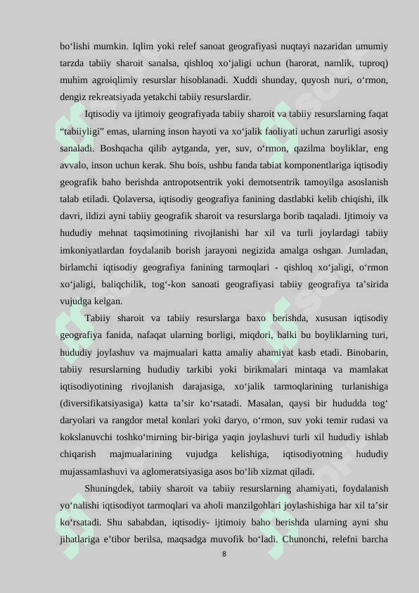 O‘zbekistonning tabiiy sharoiti va resurslarini iqtisodiy baholash 8