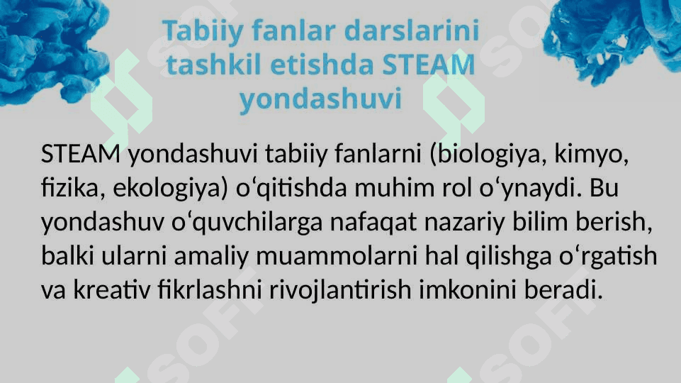 Tabiy fanlar darslarini tashkil etishda STEAM yondashuv haqidagi bilimlarni o'zlashtirish va tahlil qilish. 2