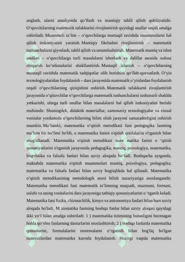 Matematikani o’qitishning ahamiyati va metodik asoslari 8