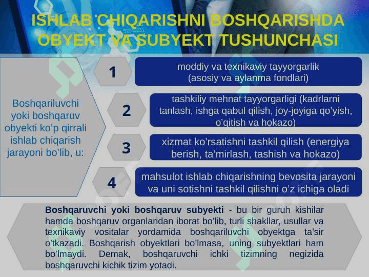 ISHLAB CHIQARISHNI BOSHQARISH . MEHNAT JAMOALARINI REJALASHTIRISH VA BOSHQARISH 8