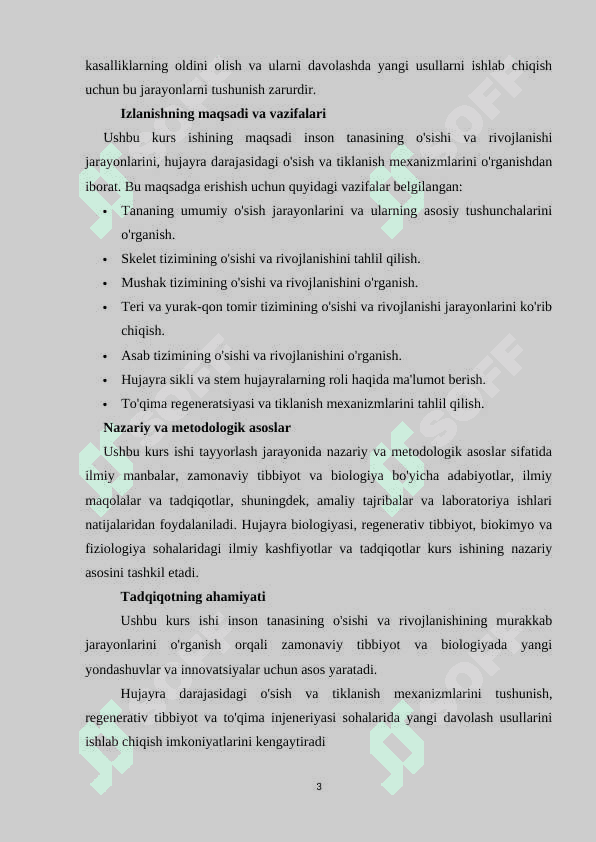 “INSON TANASINING O'SISHI BILAN DABVOM ETADIGON QISIMLARI” 3
