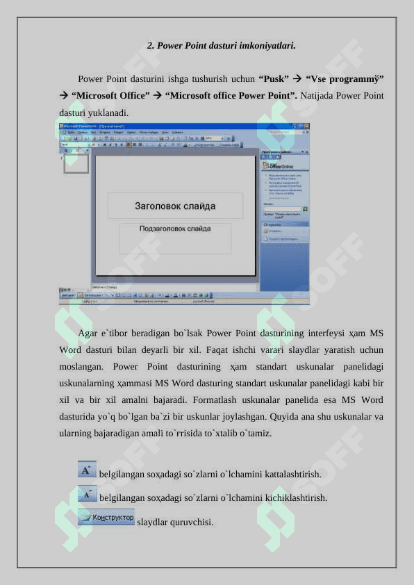 MS powerpoint dasturida taqdimotlarni tayyorlash strukturasi 4