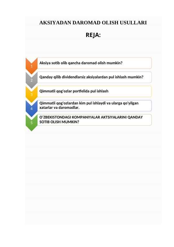AKSIYADAN DAROMAD OLISH USULLARI 1