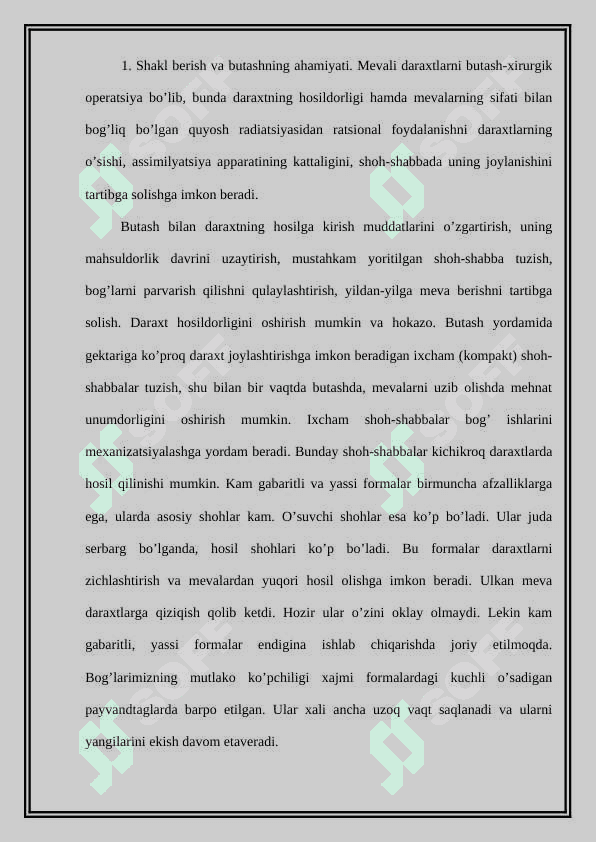 Meva daraxtlarini yozgi muddatlarda kesish hosilli meva bog'larini parvarish qilish 2
