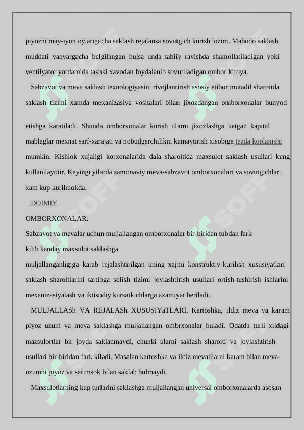Meva-sabzavot mahsulotlarini saqlash omborlari saqlash davrida sodir bo'ladigan o'zgarishlar. 3