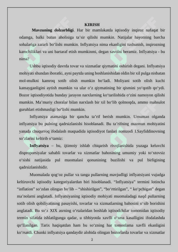 Inflyatsiya va iqtisodiy o‘sish o‘zaro bog‘liqlikning yangi O‘zbekistondagi xususiyatlari 2