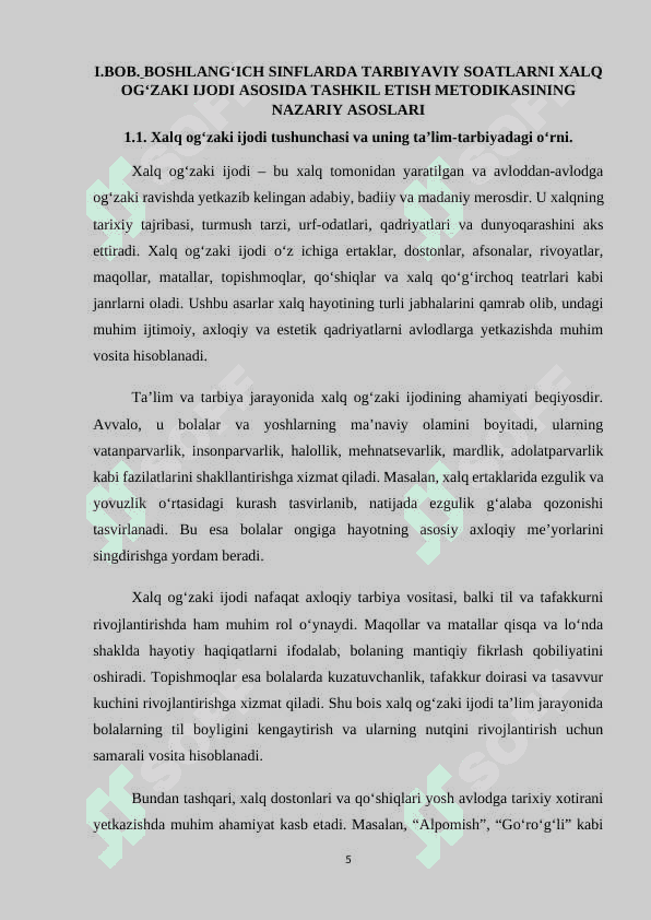 BOSHLANG‘ICH SINFLARDA TARBIYAVIY SOATLARNI XALQ OG‘ZAKI IJODI ASOSIDA TASHKIL ETISH METODIKASI (MAQOLLAR MISOLIDA) 5