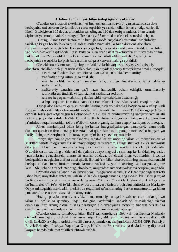 Mintaqalarning tashqi iqtisodiy aloqalari va eksportni ko‘paytirish yo‘llari. 2