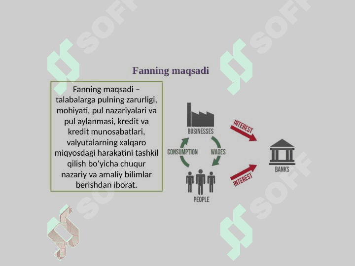 Pul va kredit   faniga kirish. Faning predmeti, maqsadi va vazifalari 7