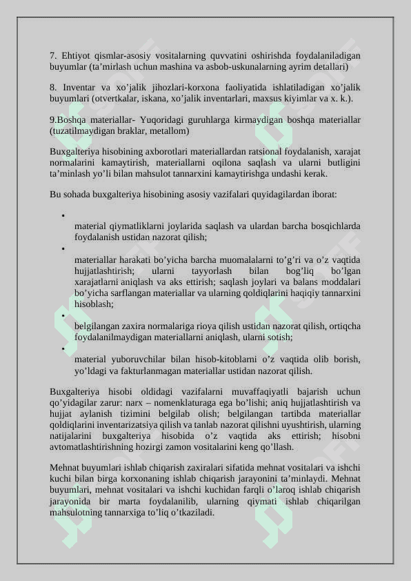 Mаtеriаllаrdan foydalanishni nazorat qilish va inventarizatsiyadan o’tkasish 3