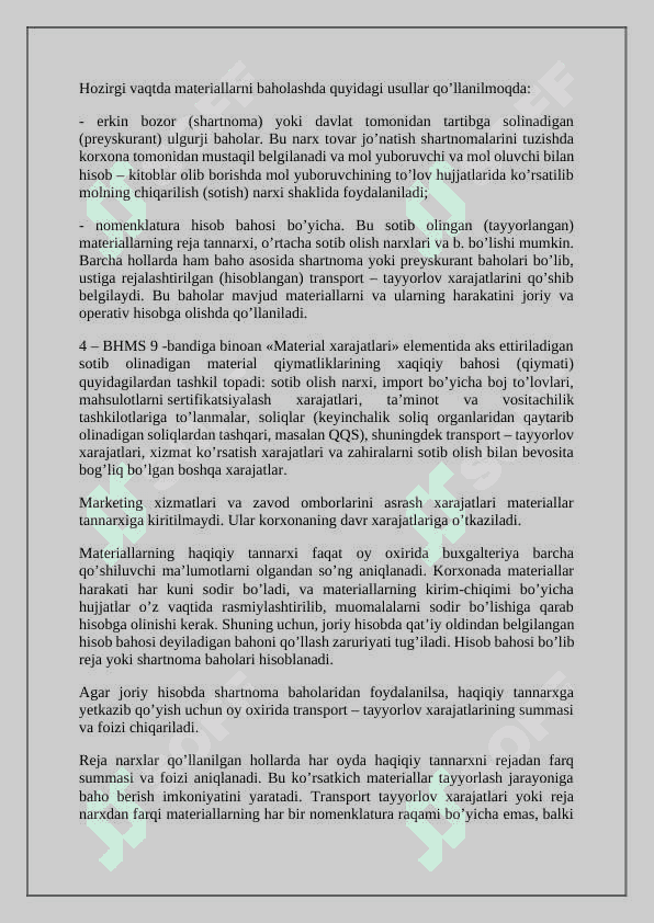 Mаtеriаllаrdan foydalanishni nazorat qilish va inventarizatsiyadan o’tkasish 4