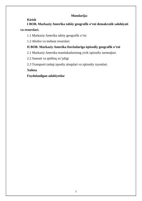 Markaziy Amerika mamlakatlariga iqtisodiy geografik tavsif +