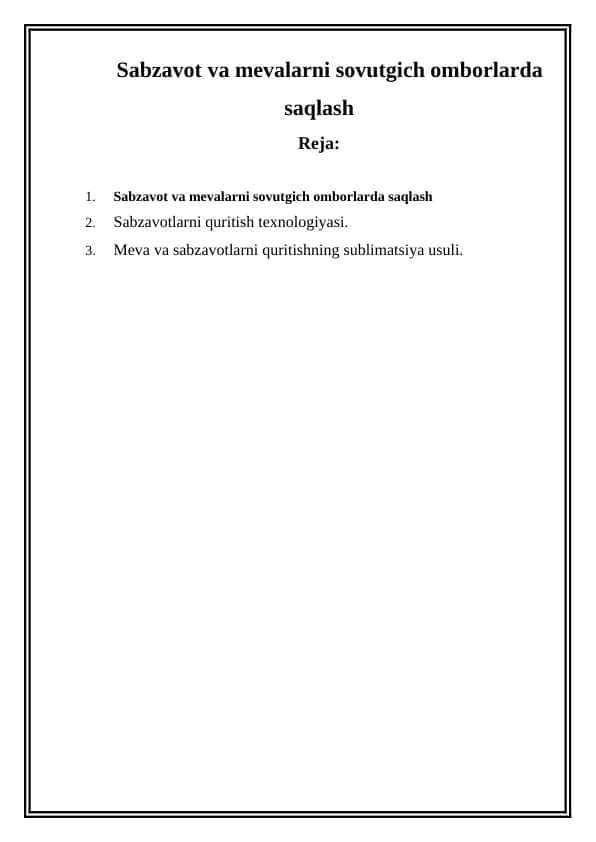 Sabzavot va mevalarni sovutgich omborlarda saqlash