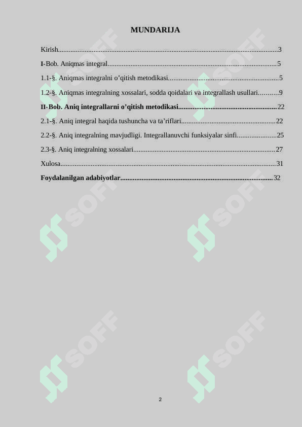 Integral va uning tadbiqlarini o’qitish metodikasi 2