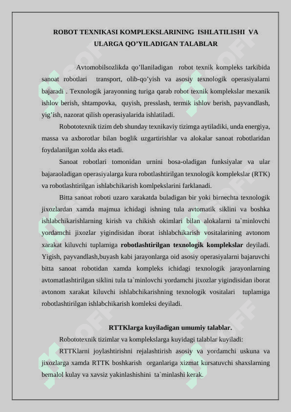 Sanoat korxonalarida mobil Robotlar foydalanish. 2