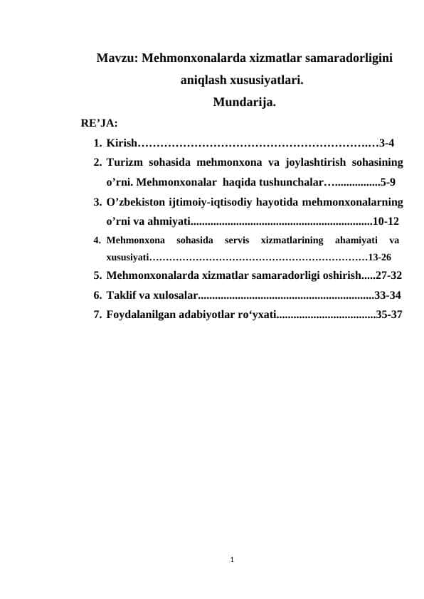 Меhmonxonalarda xizmatlar samaradorligini aniqlash xususiyatlari 1