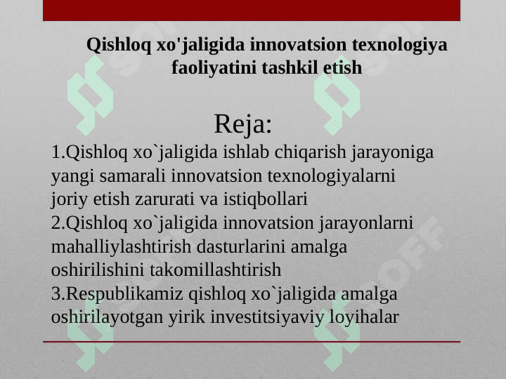Qishloq xo'jaligida innovatsion texnologiya faoliyatini tashkil etish 2