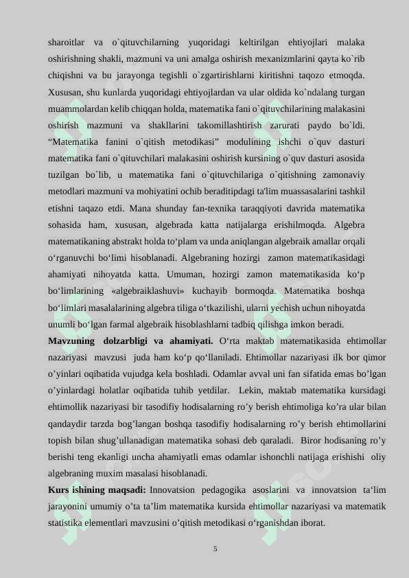 Butun sonlar halqasida taqqoslamalar va ularning xossalari.Chegirmalar sinfi halqasi 5