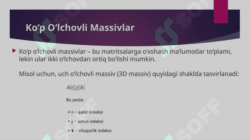 Matritsalar va ko’p o’lchovli massivlar bilan ishlash. 4