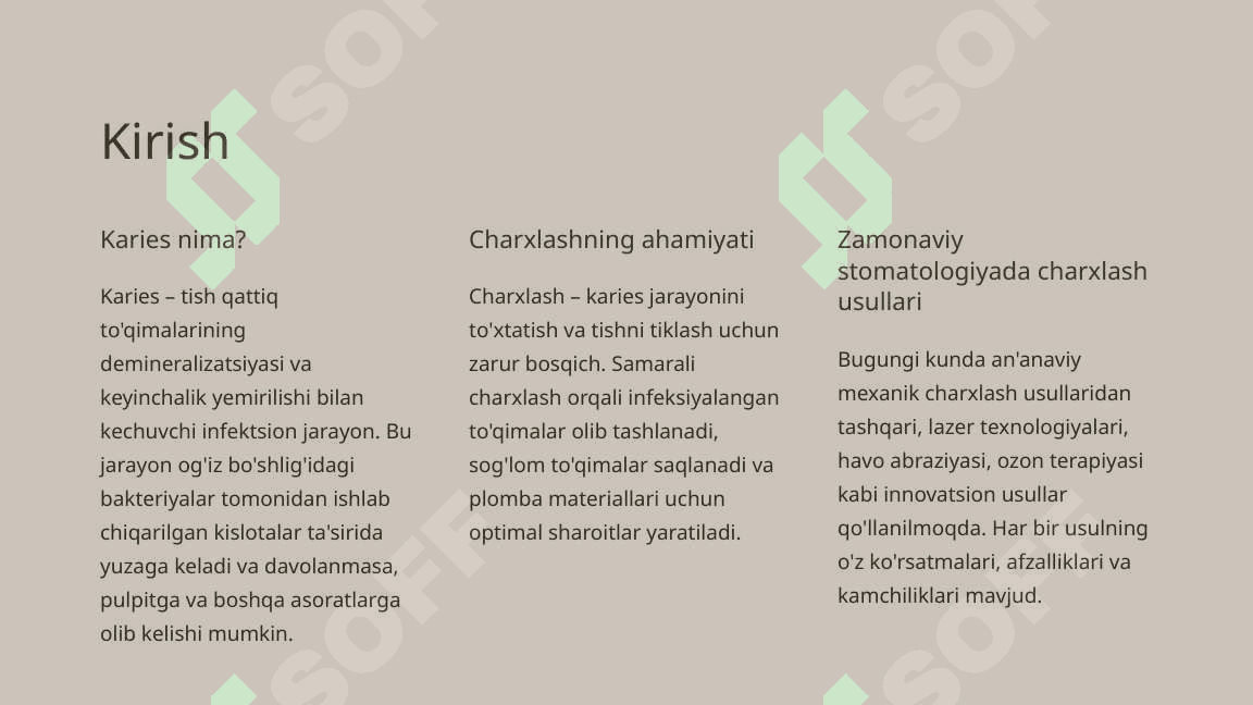 Karies kovaklarini charxlash bosqichlari va uslublari. 2