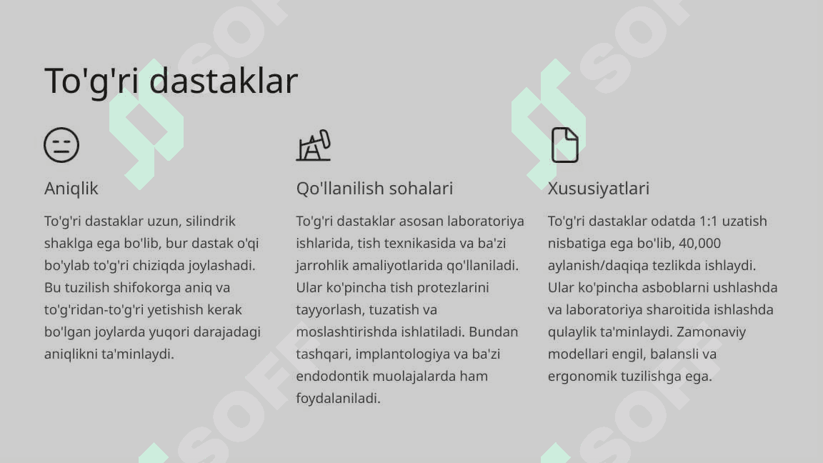 Stomatologiyada qo‘llaniladigan dastalar va dastaklar turlari. Ularni o‘rnatish qoidalari. 8