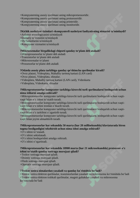 Kompyuter ta’minoti fanidan testlar 4