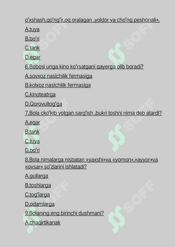 "Oq kema" asaridan 70 talik test 2